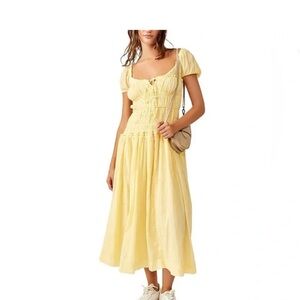Free People Light Yellow Midi Dress